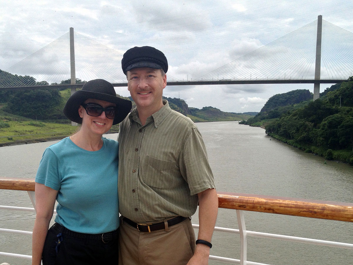 Michelle and Ed at the Centennial Bridge marking the Continental Divide, Panama Canal.