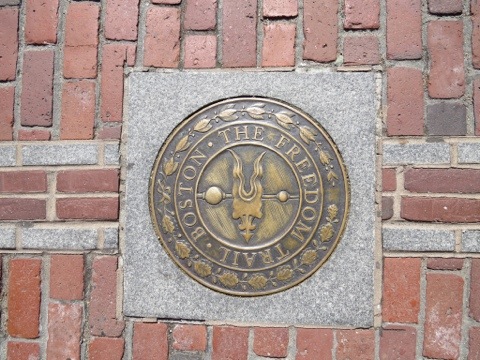 Boston's Freedom Trail marker in North Square